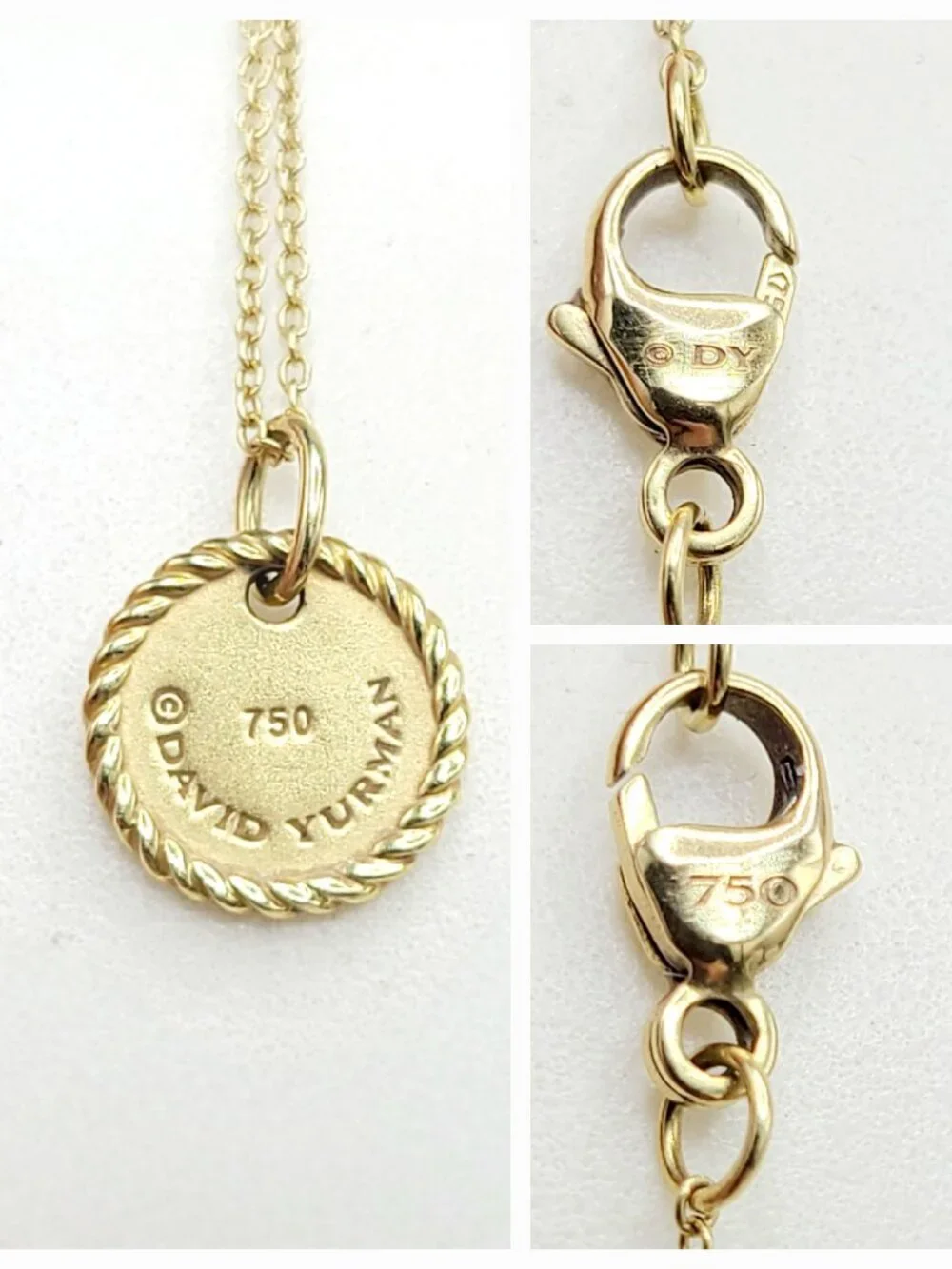 David Yurman Initial E Charm Necklace in 18K Yellow Gold w/ Diamonds - 19